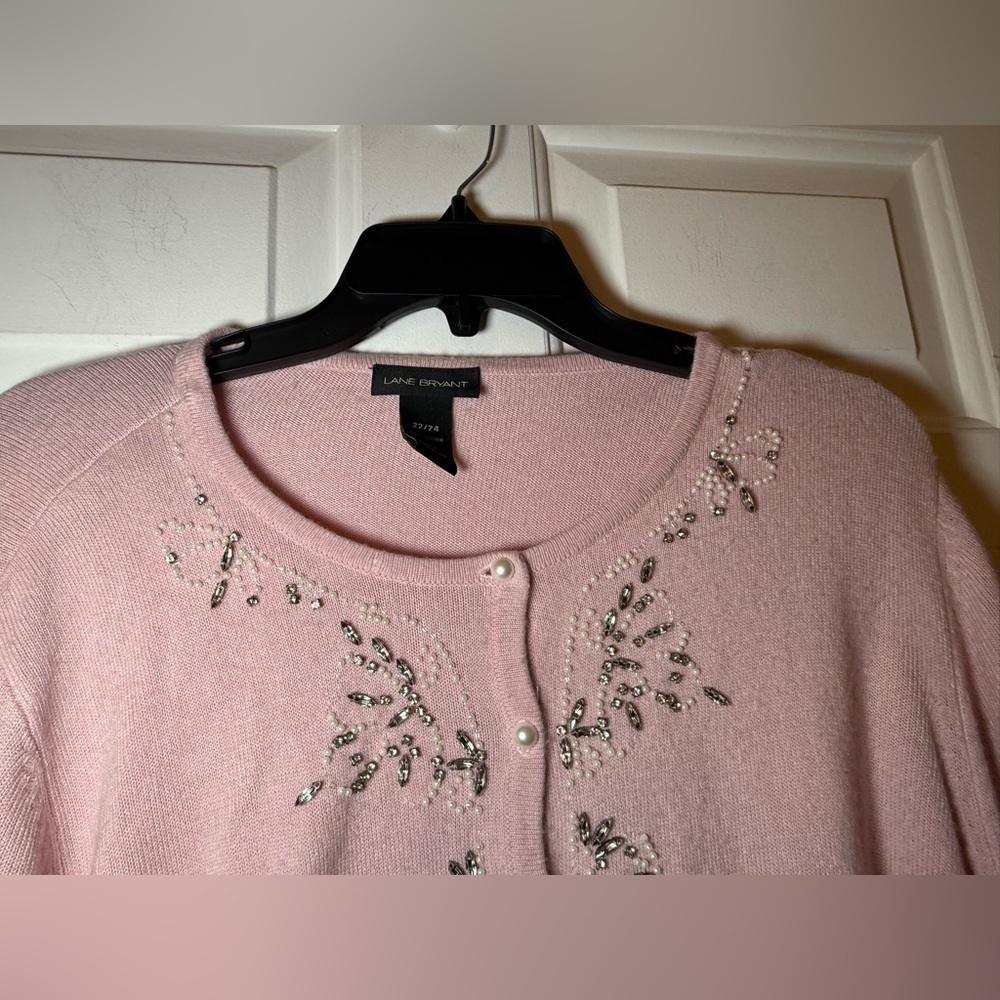 Lane Bryant Pink Pearl Rhinestone Embellished Cardigan 22/24 2X Plus Feminine - Picture 4 of 8
